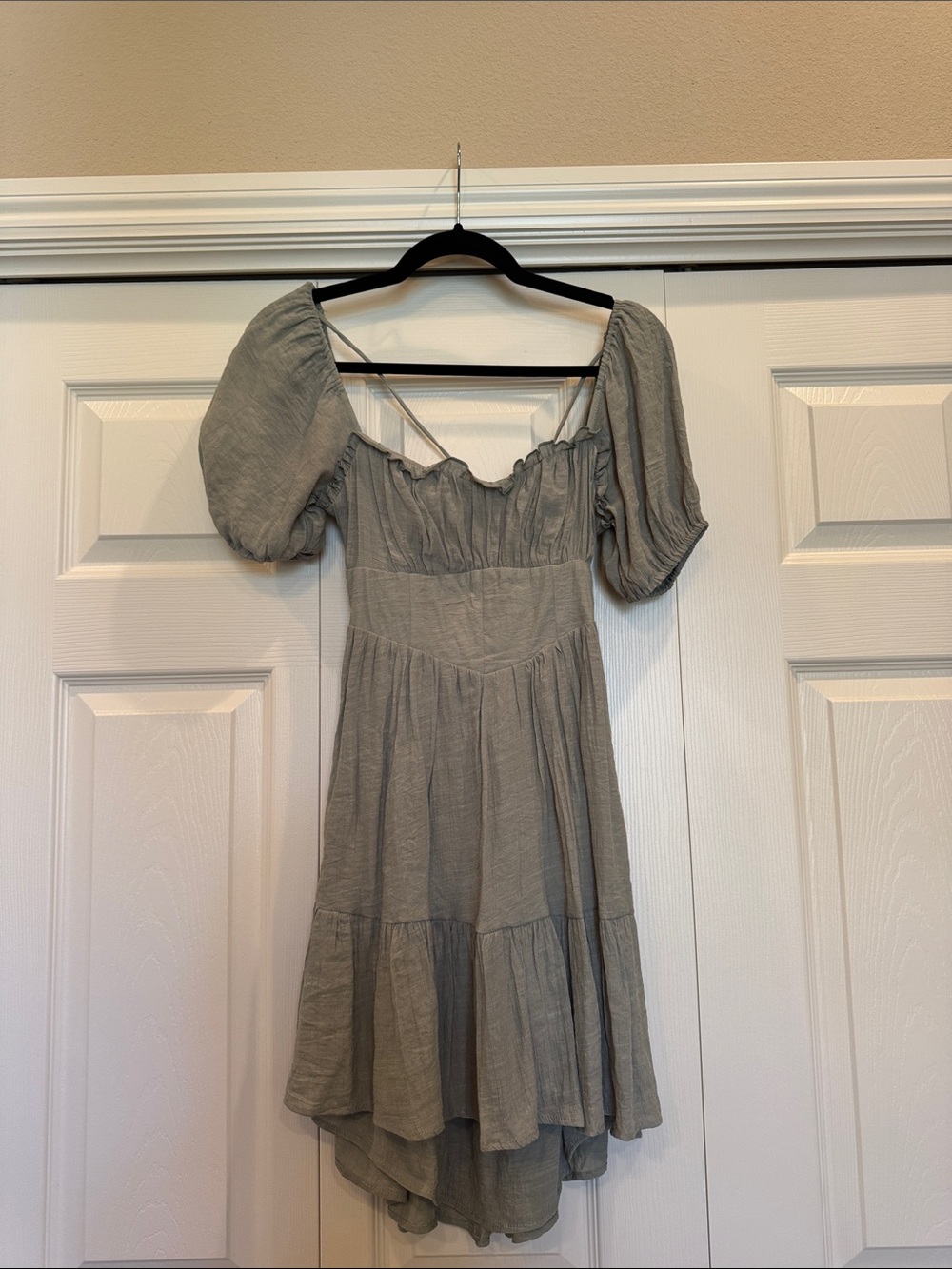 Princess Polly sage green Puff Sleeve High-Low Midi Dress